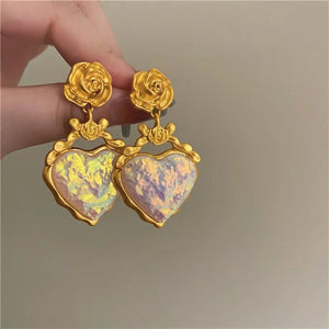 Heart of opal earrings